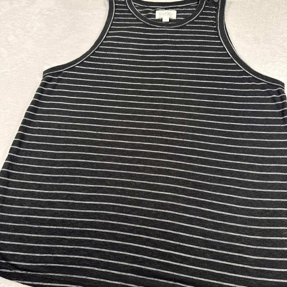 EVERY M Sleeveless Black White Horizontal Stripe Linen Blend Tank‎
